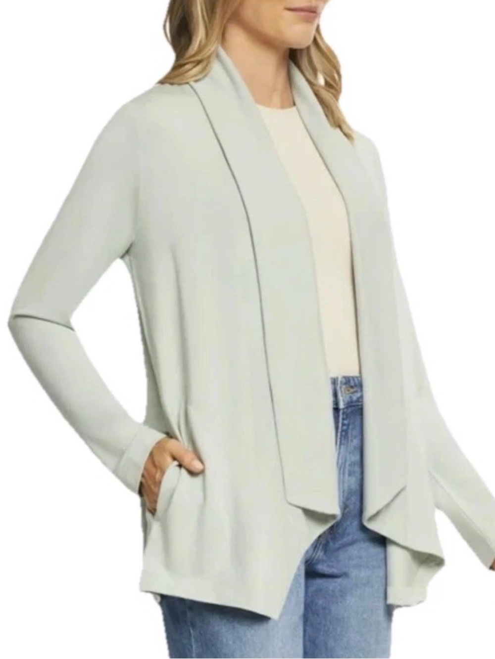 New Max & Mia Ladies' Lightweight Drape Cardigan Light Olive M Medium open front